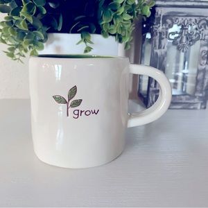 2008 Starbucks GROW 10fl/oz \coffee mug, hand painted leaf design, Ivory / Green